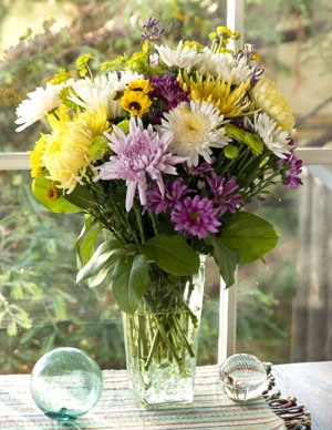 flower arrangement by window